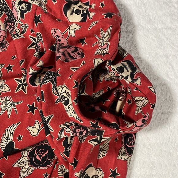 Torrid Women's L Fit & Flare Dress Red Black Novelty Print Pockets Stretch Punk - Picture 4 of 10